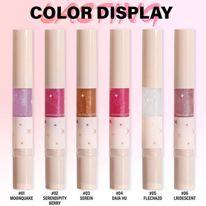 evpct 1Pcs Warm Pink Blush Red Pearlescent Shine Shimmer Glitter Lipstick Lip Gloss, Metallic Sparkly Sparkle Glossy Lip Gloss Tint Stain Liquid Lipsticks Makeup Set for Women Long Lasting Waterproof