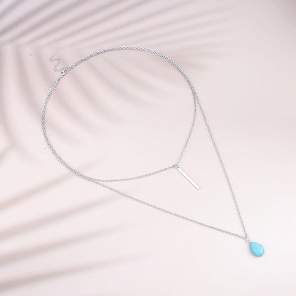 Boho Teardrop Turquoise Neckalce Layered Turquoise Pendant Neckalce Gold Bar Pendant Necklace Vintage Layering Turquoise Water drop Necklace Jewelry for Women and Girls