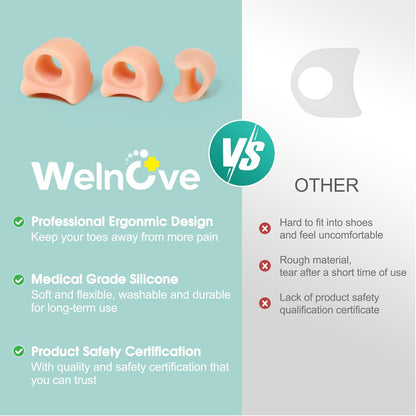 Welnove Toe Separator for Overlapping Toes - 12 PackToe Spacers for Bunions - Toe Corrector for Hammer Toes, Realign Crooked Toes - Preventing Rubbing Relieve Pressure (Multi-Size, Beige)