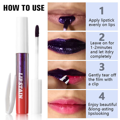 evpct Vivid Red Peel Off Lip Stain Tints with Tweezer, Matte Liquid Lipstick Lip Stain Long Lasting Waterproof for Women, Non-stick Cup Lipstick Peel Off High Pigmented Smudge-proof Easy to Apply, 03