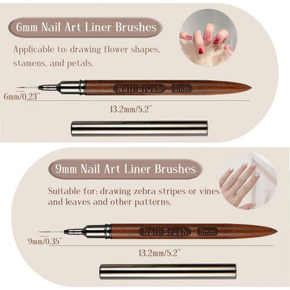 5Pcs Nail Art Liner Brushes, Fine Liner Striping Brush 6/9/12/15/18mm Thin Nail Art Design Brush with Cap Nail Brush Gel Polish Painting Nail Art Design Brushes for Long Lines, Thin Details