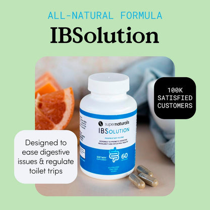 SuperNaturals IBSolution - Made in USA, Non-GMO, Gluten Free & Vegan (60 Capsules) - for Symptoms of IBS (Bloating, Constipation, Gas, Diarrhea, Abdominal Pain)