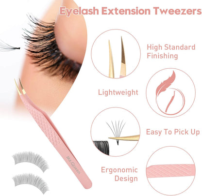 Ms.Queen Dolphin Tweezers for Eyelash Extensions,Professional Fiber Tip Curved Isolation Lash Tweezers with Diamond Grip
