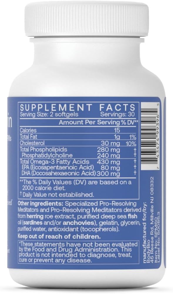 BodyBio Resolvin - Specialized Pro-resolving Mediators SPMs with Herring Caviar Extract - Support Healthy Inflammation Response, Skin Repair, Joint Comfort & Brain Health