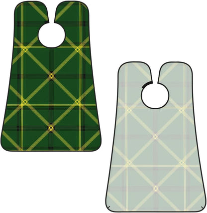 Beard Hair Catcher Bib, Waterproof Non-Stick Grooming Apron for Shaving Trimming, Perfect for Men Dad, Green Scottish Tartan Plaid Shave Bib