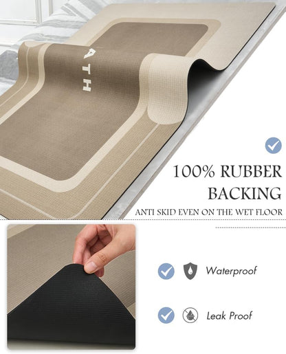 MontVoo-Bath Mat Rug Long Non Slip Super Absorbent Bathroom Runner Stain Resistant Quick Dry Thin Bathroom Mat Fit Under Door-17"x59",Beige