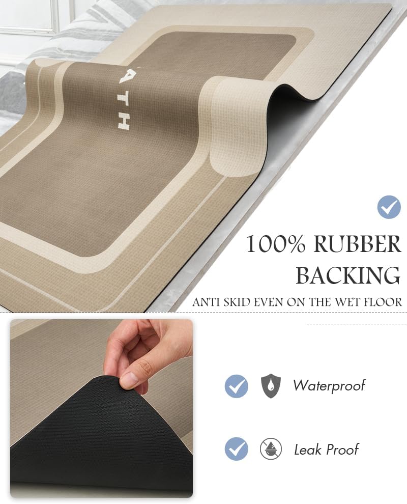 Bath Mat-Bathroom Mat Rug Non Slip Super Absorbent Stain Resistant Quick Dry Thin Bathroom Rug-Bath Mats for Bathroom Floor Bathtub Vanity-Bathmat Bath Rug Easy Care-24"x35",Beige