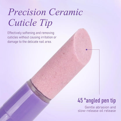 3-in-1 Cuticle Oil Pen, Cuticle Pusher Pen with Ceramic Tip, Upgraded Rotary Oil Discharge Portable Nail Care Pen Cuticle Remover for Hangnails Dry & Damaged Nails, Moisturize Strengthen(1pc)