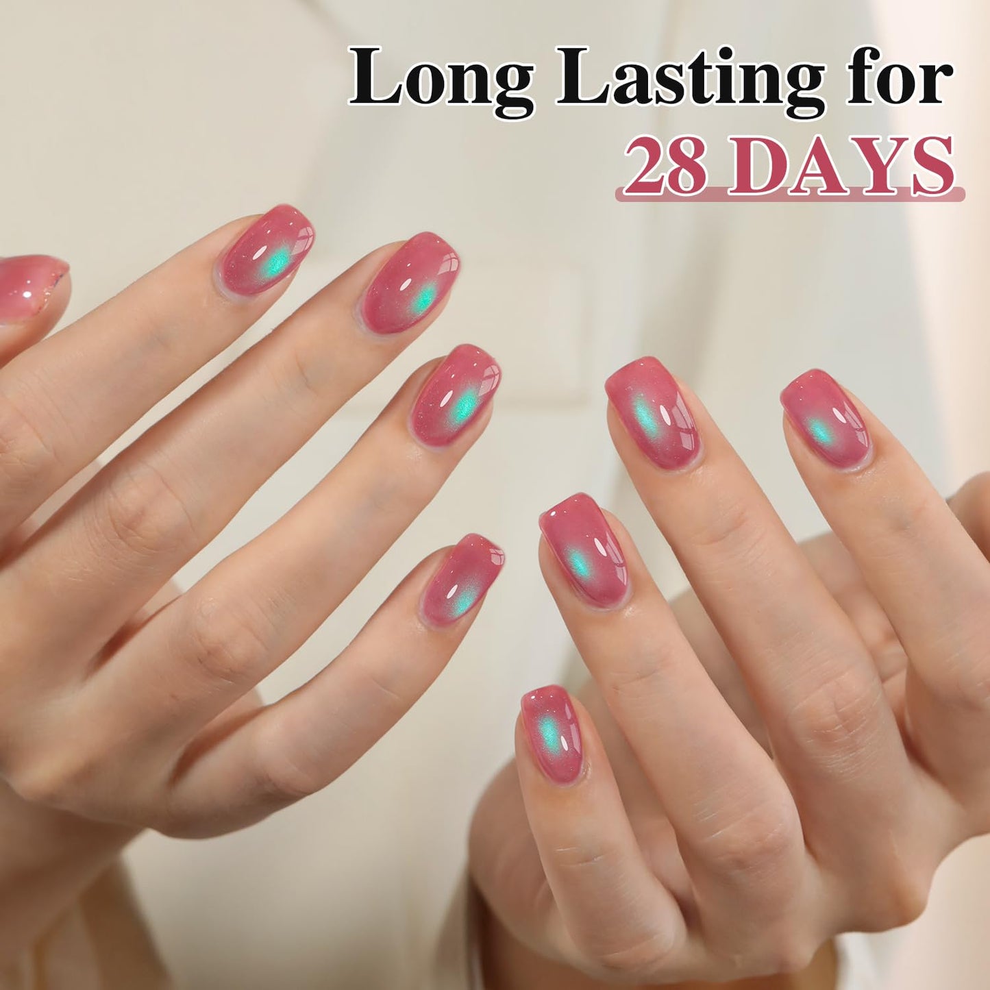 Double Rhythm Jelly Glass Cat Eye Gel Polish with Magnet 15ML Holographic Glitter Shimmer Translucent Sheer Color Magnetic Nail Polish Salon DIY at Home (Pink Teal-MC1267)