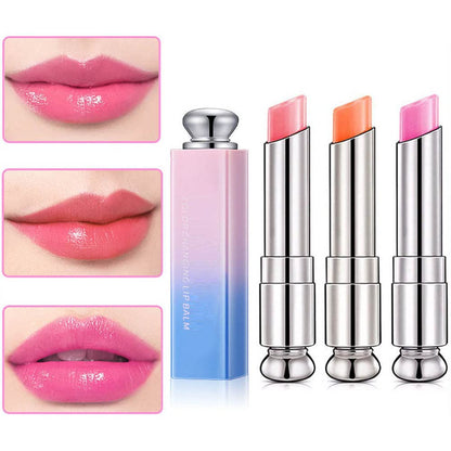 evpct 3Pcs Peach Strawberry Orange Color Changing Change Lipstick Lip Balm Set for Women Korean Magic Lipstick Color Change Changing Lip Tint Tinted Stain Balm Long Lasting Waterproof Crystal Lipstick