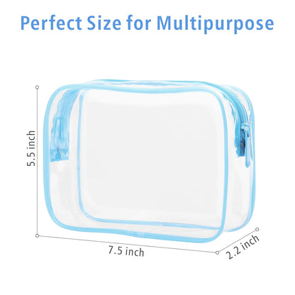 PACKISM 3 Pack TSA Approved Clear Toiletry Bags, Quart Size, Travel Makeup Cosmetic Bag for Women Men, Carry On Airport Airline Compliant, Light Blue