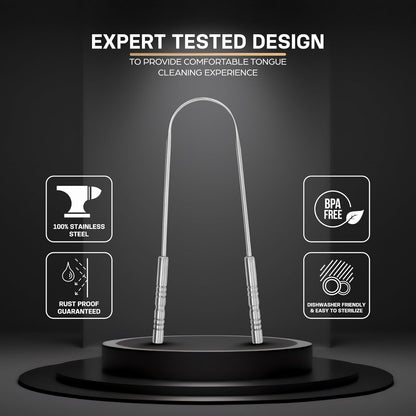 Tongue Scraper for Adults, Metal Tongue Scraper for Good, Fresh Breath & Oral hygiene essentials-100% Stainless Steel U shaped Tongue Cleaner with Friendly Emoji Recognition (Pack of 2)