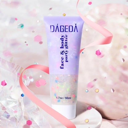 DAGEDA Rainbow Body Glitter Gel, Face Glitter for Pride Day Makeup Sequins Shimmer Eyeshadow, Chunky Glitter for Face Hair, Holographic Cosmetic Laser Powder Festival Glitter Makeup1.7oz (Candy Color)