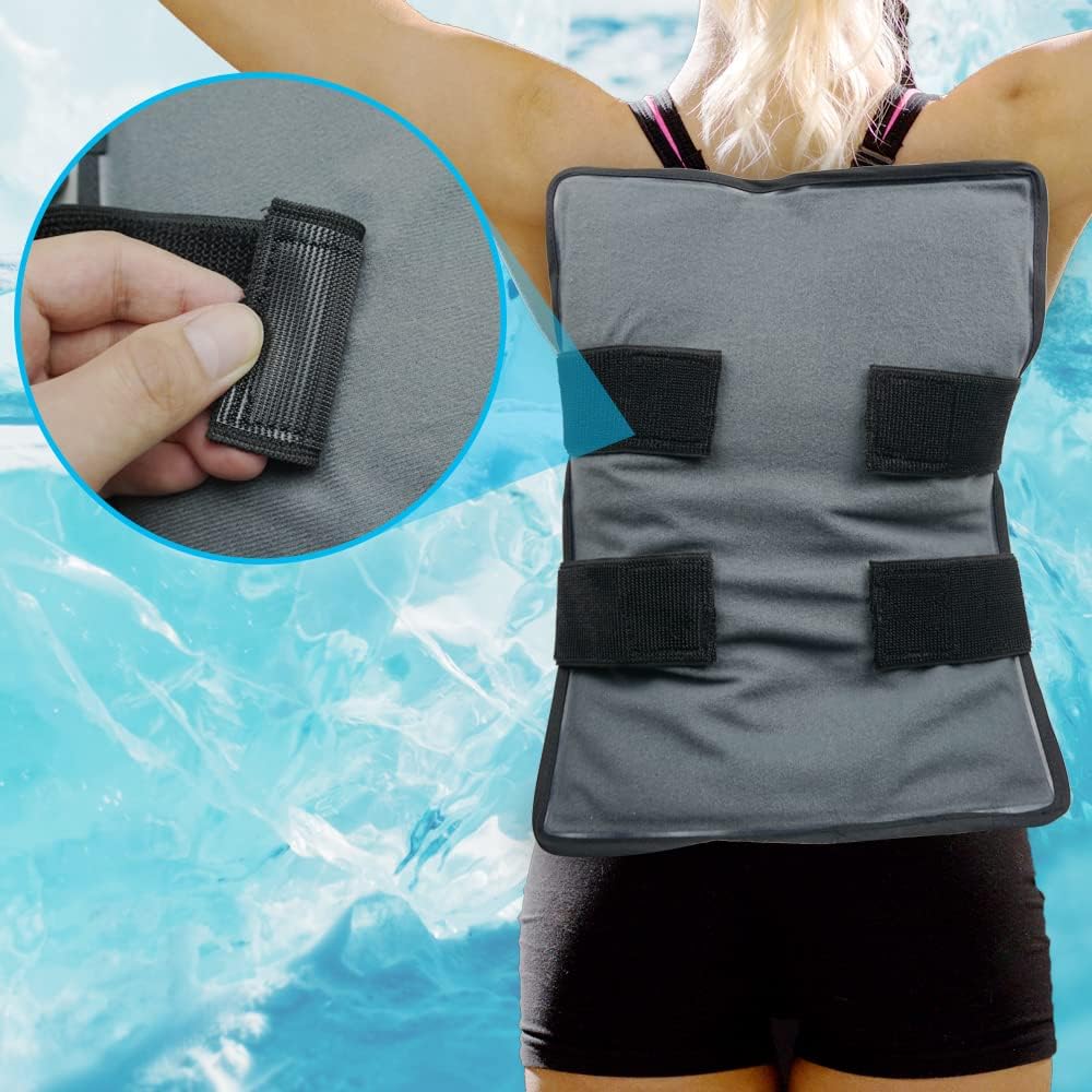 Extra Large Ice Pack for Injuries Reusable, Full Back Ice Pack Large Gel Ice Wrap w/2 Straps Cold Compress for Back Pain Relief from Swelling, Bruises, Sprains, Reusable Cold Pack 23.2" x 14.5"