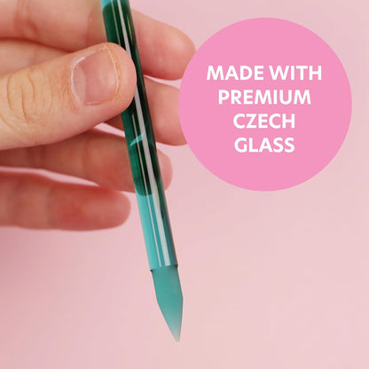 Bona Fide Beauty Glass Cuticle Pusher - 1pc Green Manicure Stick with Case, Dual-Ended Cuticle Remover