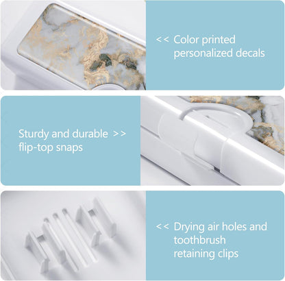 Toothbrush Travel Case - Colorful Pattern, Holder and Covers for Toothbrushes, Includes Tongue Scraper Case