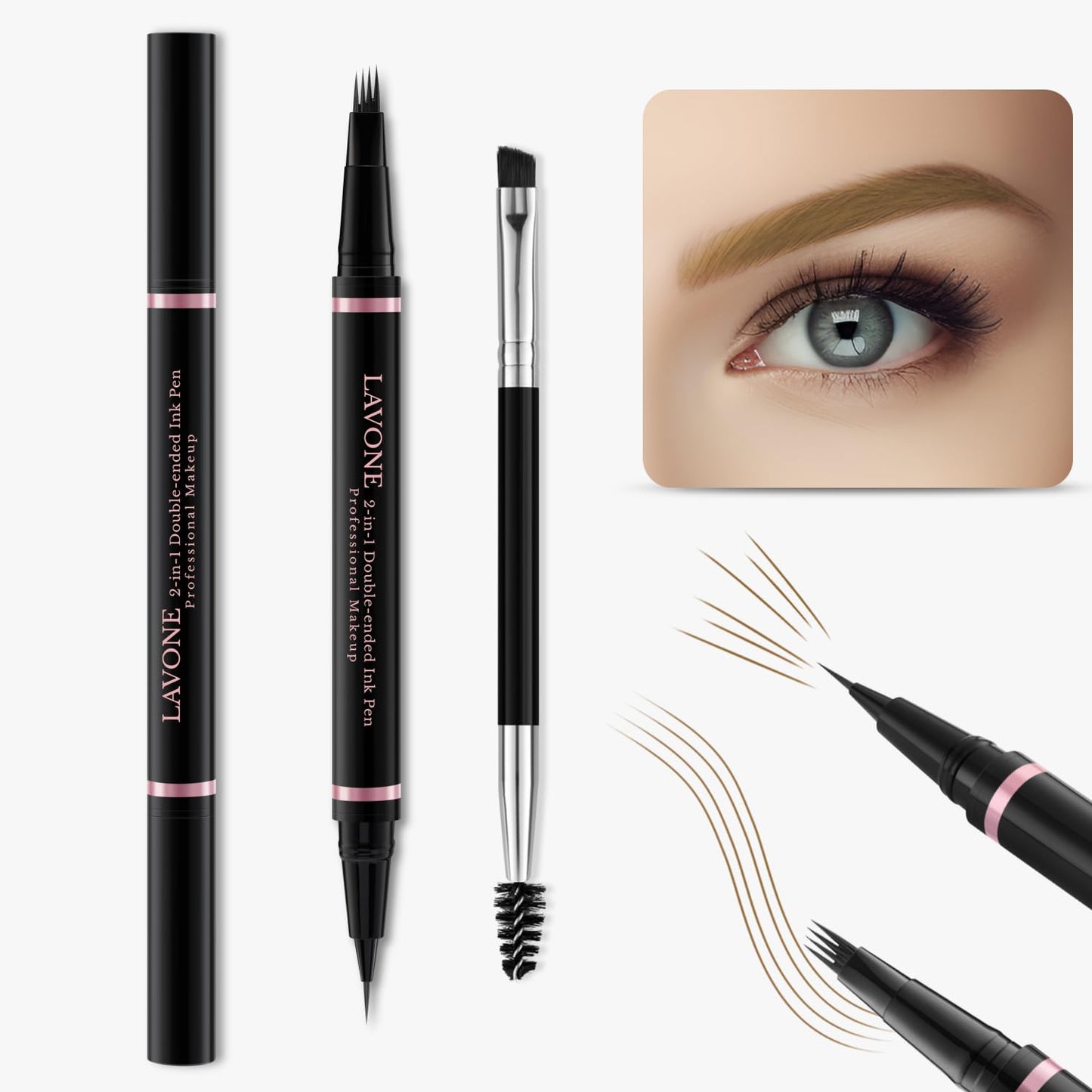 Eyebrow Pencil,2-in-1 Waterproof Eyebrow Pen with 4 Tip Brow Pen and Ultra-Precise Brow Pencil,with Dual-ended Eyebrow Brush,Eyebrow Makeup for Natural Looking Eyebrows - Auburn