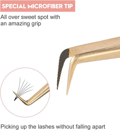 Ms.Queen Lash Tweezers Set,Professional 4Pcs 45 90 Degree Curved and Isolation Lash Tweezers for Eyelash Extensions