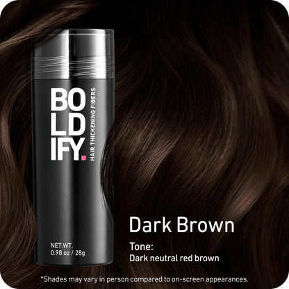 BOLDIFY Hair Fibers (28g) - Fill In Thinning and Fine Hair for an Instantly Fuller, Thicker Look - 14 Shades for Women & Men - Dark Brown