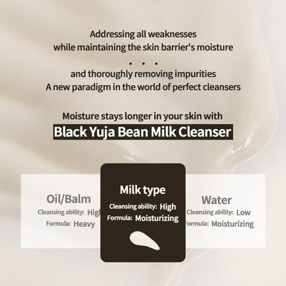Black Yuja Bean Milk Cleanser - Sensitive Skin, Korean Skincare, Vegan, Hypoallergenic, Moisturizing, Hydrating, First Facial Cleansing, Cleansing Milk, K-Beauty, Gentle Face Wash