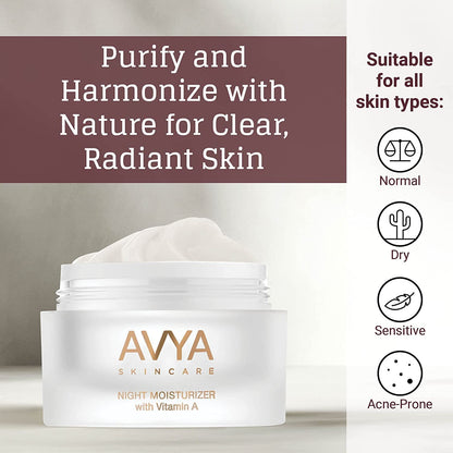 AVYA Night Moisturizer (0.34oz) - Advanced Ayurvedic Skincare/Retinol Cream with Antioxidants/Reduces Fine Lines and Wrinkles
