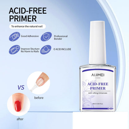 AIJIMEI Professional Natural Nail Polish Dehydration and Acid Free Primer for Acrylic Acid and Gel Nail Polish, Quick Drying Advanced Adhesive Set（18ml/0.63fl.oz)