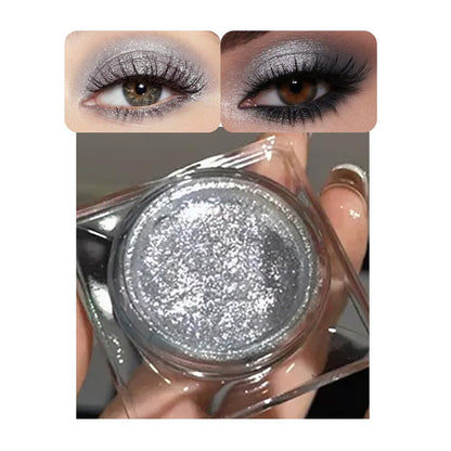 Single Cream Glitter Eyeshadow, Shimmer Eyeshadow Palette, Korean Eye Glitter Makeup, Ultra-Blendable, Sparkle Silver Eye Shadow, Single Shade Metallic Pigmented (Silver)