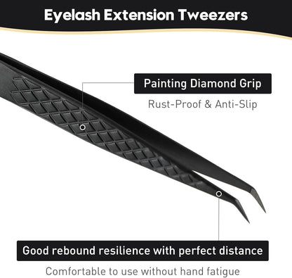 Ms.Queen Lash Extension Tweezers, Fiber Tip Lashing Tweezers for Volume & Individual Eyelash Extensions,Black
