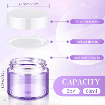 Domensi 48 Pcs 2 oz Glass Jars with Lids Travel Size Round Leakproof Empty Cosmetic Jars with Inner Liners Lid for Storing Makeup Lotions Face Cream Ointments Candle DIY Making (Light Purple)