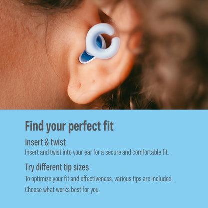 Hush Hoops Ear Plugs, Ultra-Soft Reusable Silicone Plugs with Horseshoe Shape for Comfort, Designed for Sleep and Sound Suppression, 17dB (NRR) Noise Reduction Rating, Blue, 1 Pair with Travel Case