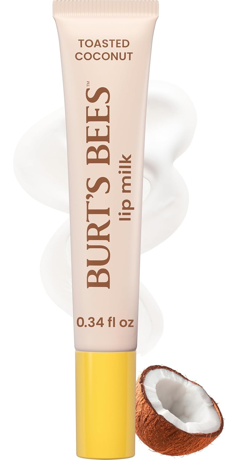 Burt’s Bees Lip Milk, Daily Lip Moisturizer, Toasted Coconut, Vitamin Enriched Moisturizing Lip Balm with Almond Milk and Jojoba Oil, Hydrating for Softer Lips, 1 Tube, 0.34 Fl Oz
