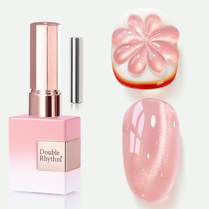 Double Rhythm 0.5 OZ Cat Eye Gel Polish with Magnet 15ML Holographic Glitter Shimmer Translucent Jelly Color Magnetic Nail Polish Salon DIY at Home (Fruit Nude Pink-MC1204)