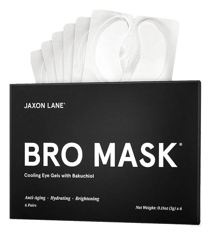 BRO MASK Under Eye Gel Pads: Cooling Eye Patches for Dark Circles and Puffiness | Anti Aging Hydrogel Eye Patch Set + Bakuchiol, Green Tea, Hyaluronic Acid, Caffeine, Niacinamide/Vit B3 (2 X 6 Pairs)