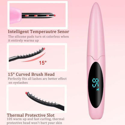Heated Eyelash Curlers Electric Eyelash Curler with LED Display, 3 Temperature Modes Anti-Burn USB Rechargeable Natural Curling 24H Long Lasting for Women Makeup Tools Gifts PI714