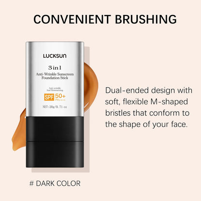 3 in 1 Anti-wrinkle Hydrating Lightweight Foundation Stick Concealer & Makeup, Multi-Use Long-Lasting Formula for All Skin Types (Dark, 20g/0.71oz)