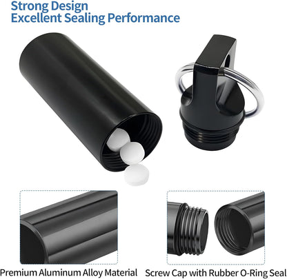 5 Packs Pill Case Keychain, Aluminum Alloy Mini Portable Pill Bottle, Waterproof Keychain Pill Holder for Purse, Pill Holder with Keyring for Outdoor Camping Travel(5 Colors)