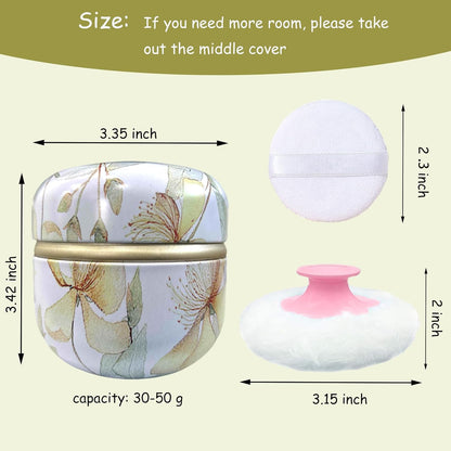 Body Powder Puff and Container for Dusting Powder, Women Powder Puff and Powder Case for Bath and Travel (Flower Song)