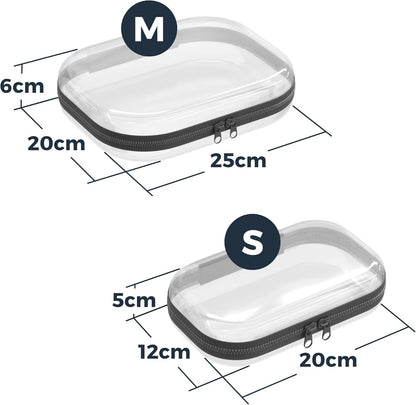 Extra Large 13.7" Durable Clear Travel Organizer Bags 6 Pack, 2x Large, 2x Medium, 2x Small, Clear Hard Shell Zipper Case, Hard Plastic Travel Toiletry Bag for Women, Toy & Make Up Organizer Pouch