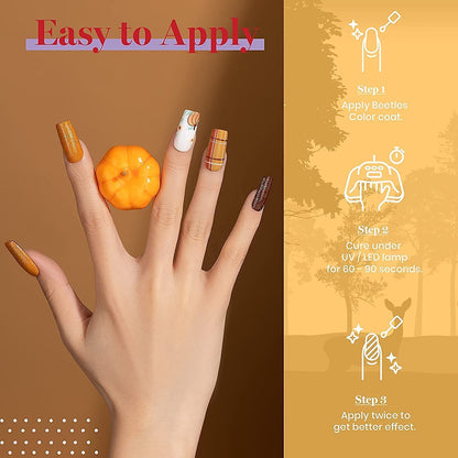 Beetles Fall Gel Nail Polish Set, 6 Colors Burgundy Red Brown Yellow Orange Glitter Gel Nail Polish Soak Off UV Nail Art Design Manicure Gifts for Women