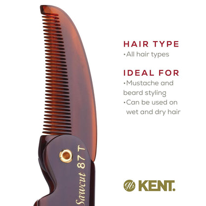 Kent 87T Combo Handmade Folding Pocket Comb for Men, Fine Tooth Hair Comb Straightener for Everyday Grooming Styling Hair, Beard or Mustache, Use Wet or Dry, Saw Cut Hand Polished, Made in England