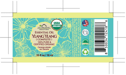 US Organic Ylang Ylang Essential Oil – 100% Pure Complete Grade, USDA Certified, Steam Distilled from Cananga Odorata – Floral Scent for Diffuser, Perfumery, Skincare – Sourced from Madagascar, 10ml