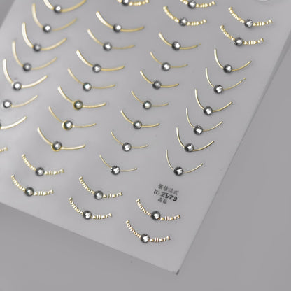 5D Embossed French Tip Nail Art Stickers Silver Gold Nail Stickers for Nail Art Self Adhesive Stripe Nail Decals with Rhinestone Design French Tip Nail Art Supplies for Women Girls