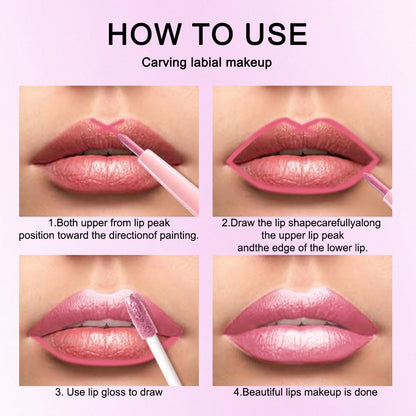 evpct Warm Pink Metallic Glitter Lip Liner and Lipstick Combo Set Long Lasting Waterproof, Metallic Shimmer Lip Gloss Stain Makeup for Women, Warm Pink Frosted Iridescent Glossy Liquid Lipstick 19