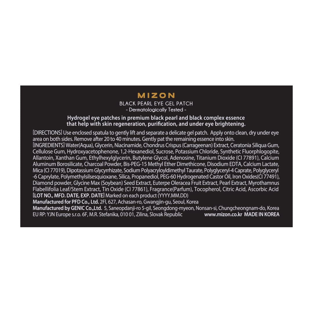 MIZON Pearl Eye Gel Patch Masks, Eye Treatment Mask Reduces Wrinkles and Puffiness, Dark Circles treatment, Hydrogel Eye Patches (Black Pearl)