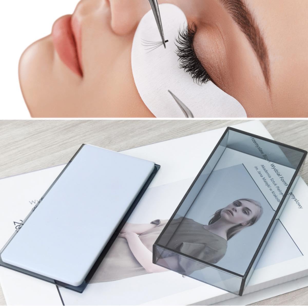 Eyelash Grafting Pallet with Cover, Dust-proof Acrylic Lash Tile holder, Eyelash Extensions Storage Gasket Pads (Grey)