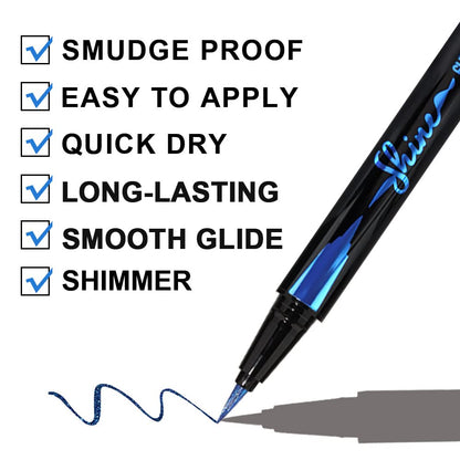 evpct 2Pcs Green & Royal Blue Glitter Shimmer Liquid Eyeliner Eye Shadow Makeup Pencil Set, Green Blue Face Body Glitter Makeup Fake Eyelashes Mascara, Sparkle Metallic Colored Eyeliner Waterproof