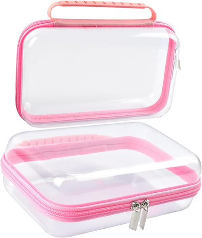 SameTech Zippered Hard Pouch, 2pcs Clear Plastic Storage Box Containers Small Toiletry Bag, Clear Hard Zipper Case for Small Items, Toys, Building Blocks, Puzzles, Cosmetics, Stationery Accessories