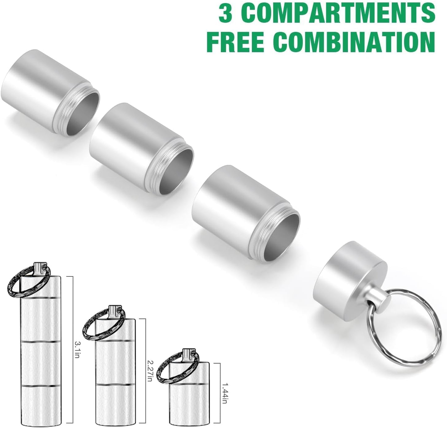 Opret Keychain Pill Holder, 3 Compartments Metal Small Pill Case, Waterproof Portable Travel Pill Box, Pill Container for Purse (Silver)