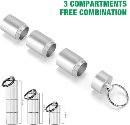 Opret Keychain Pill Holder, 3 Compartments Metal Small Pill Case, Waterproof Portable Travel Pill Box, Pill Container for Purse (Silver)