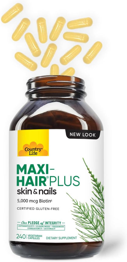Country Life, Maxi-Hair Plus Biotin, Supports Healthy Hair, Skin and Nails, Daily Supplement, 240 ct